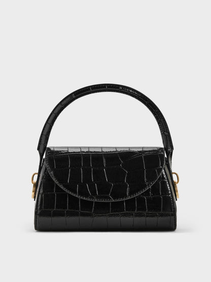 CHARLES & KEITH Top Pick / Kaila Croc-Effect Top Handle Bag - Black Croco
