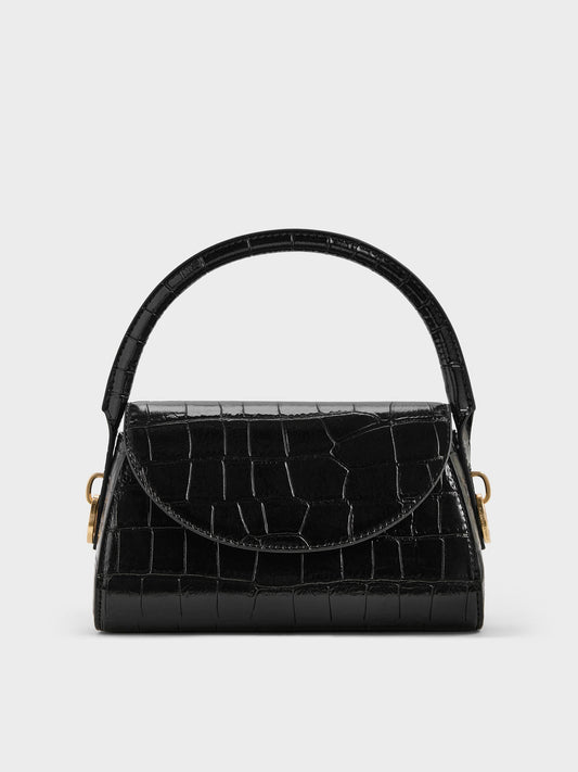 CHARLES & KEITH Top Pick / Kaila Croc-Effect Top Handle Bag - Black Croco