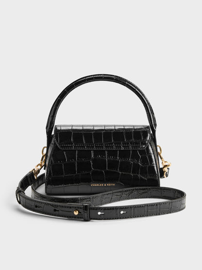 CHARLES & KEITH Top Pick / Kaila Croc-Effect Top Handle Bag - Black Croco