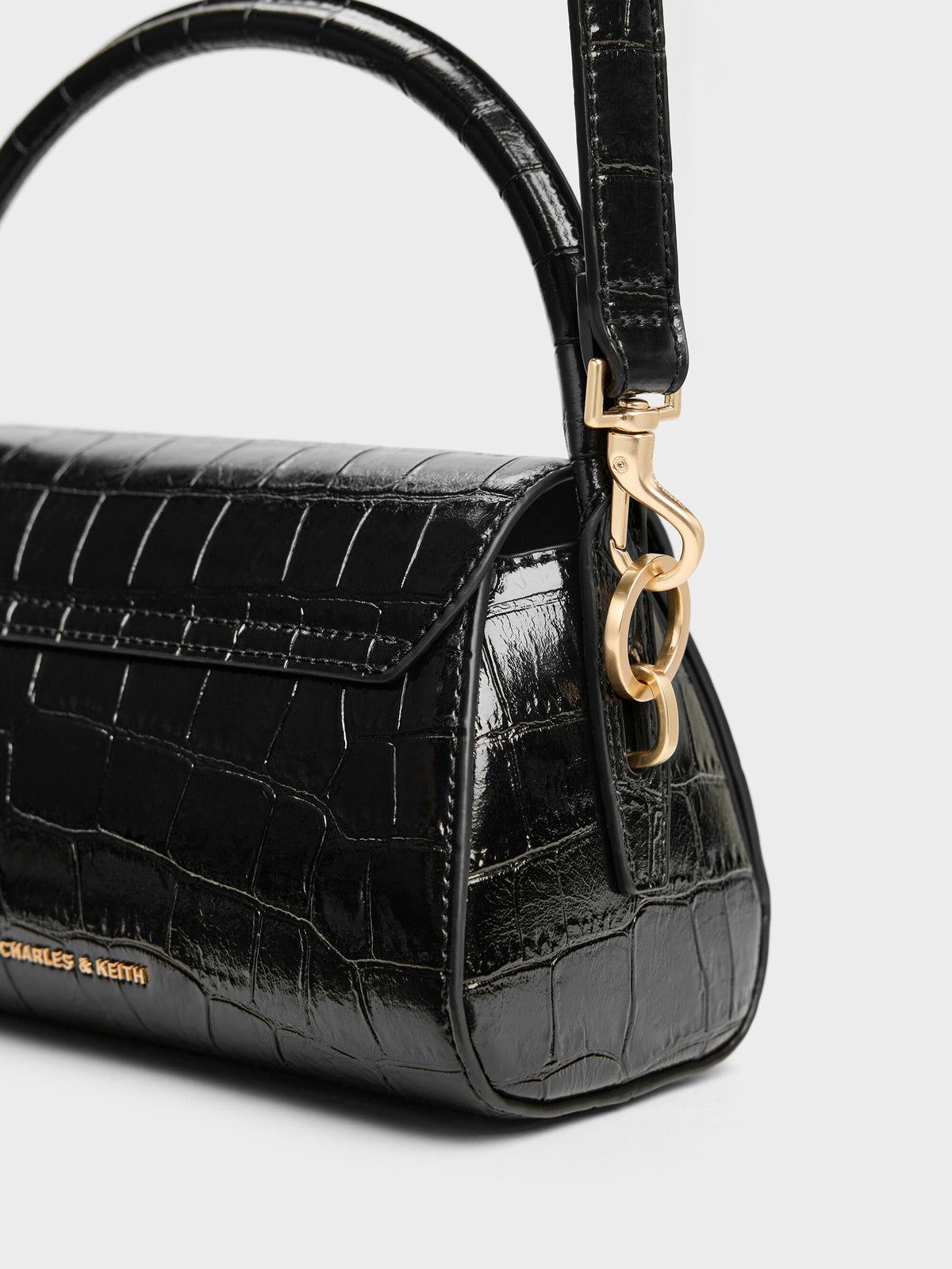CHARLES & KEITH Top Pick / Kaila Croc-Effect Top Handle Bag - Black Croco