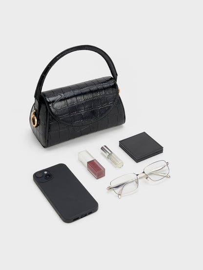 CHARLES & KEITH Top Pick / Kaila Croc-Effect Top Handle Bag - Black Croco