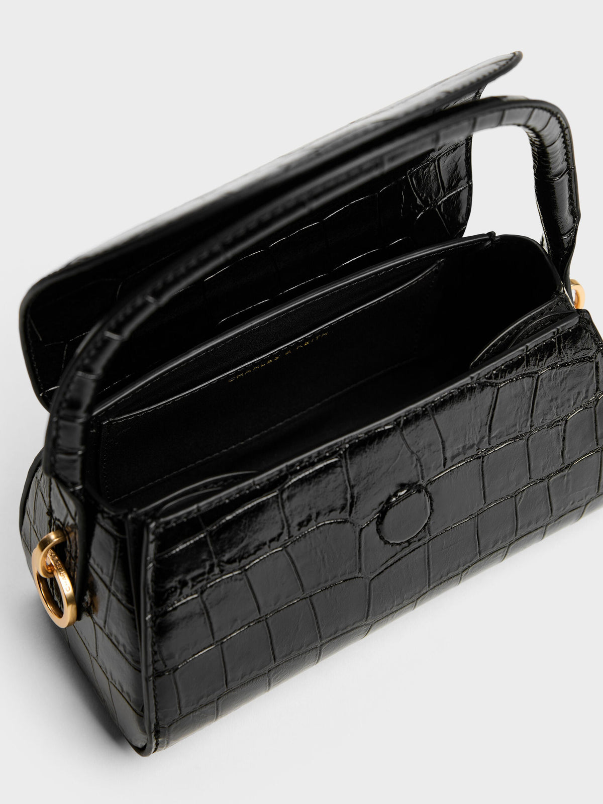 CHARLES & KEITH Top Pick / Kaila Croc-Effect Top Handle Bag - Black Croco