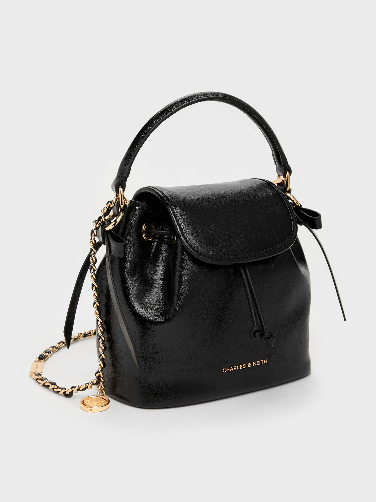 CHARLES & KEITH Value / Dalia Bow Top Handle Bag - Black
