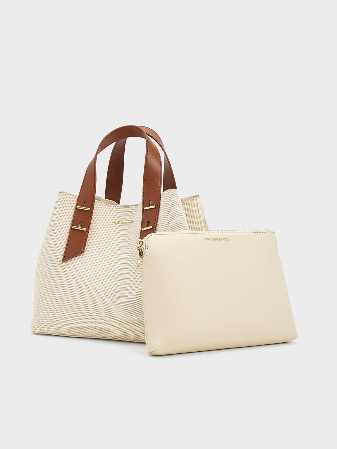 CHARLES & KEITH Top Pick / Shania Canvas Tote Bag - Chocolate