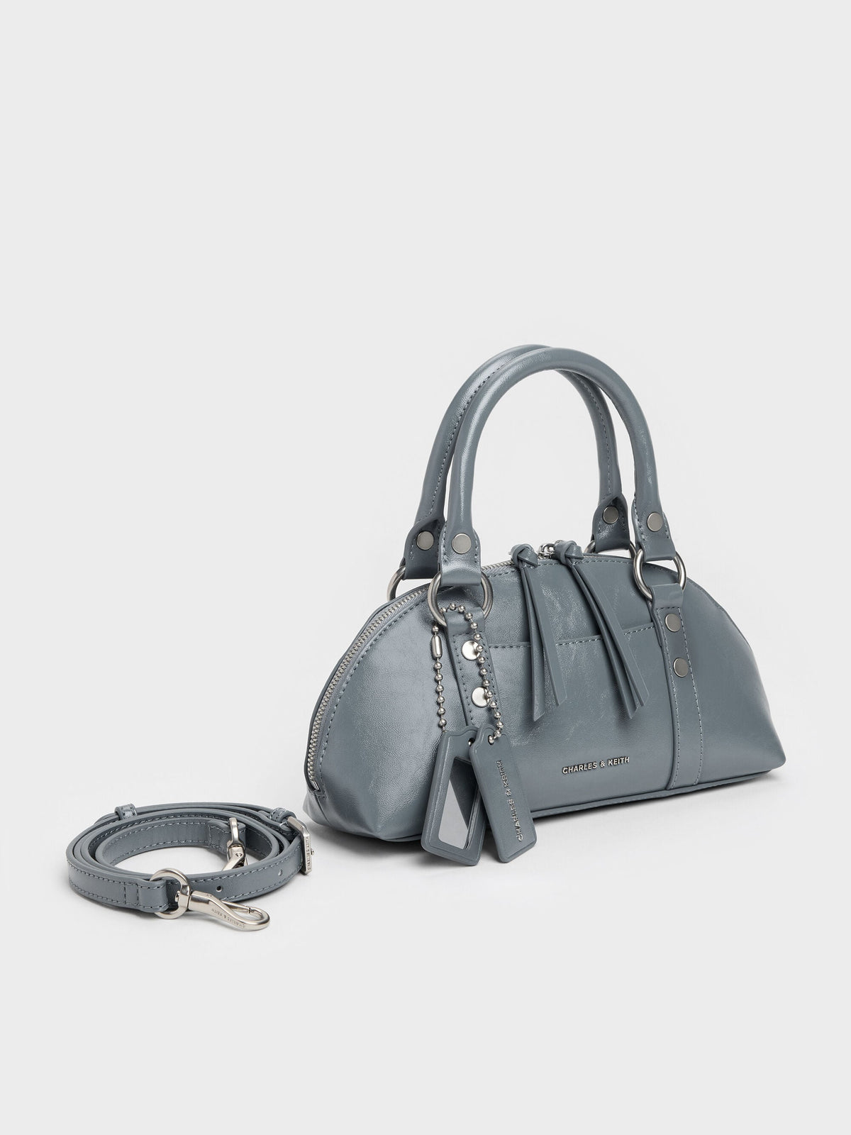 CHARLES & KEITH Trusted / Tatiana Studded Bowling Bag - Smoky Blue
