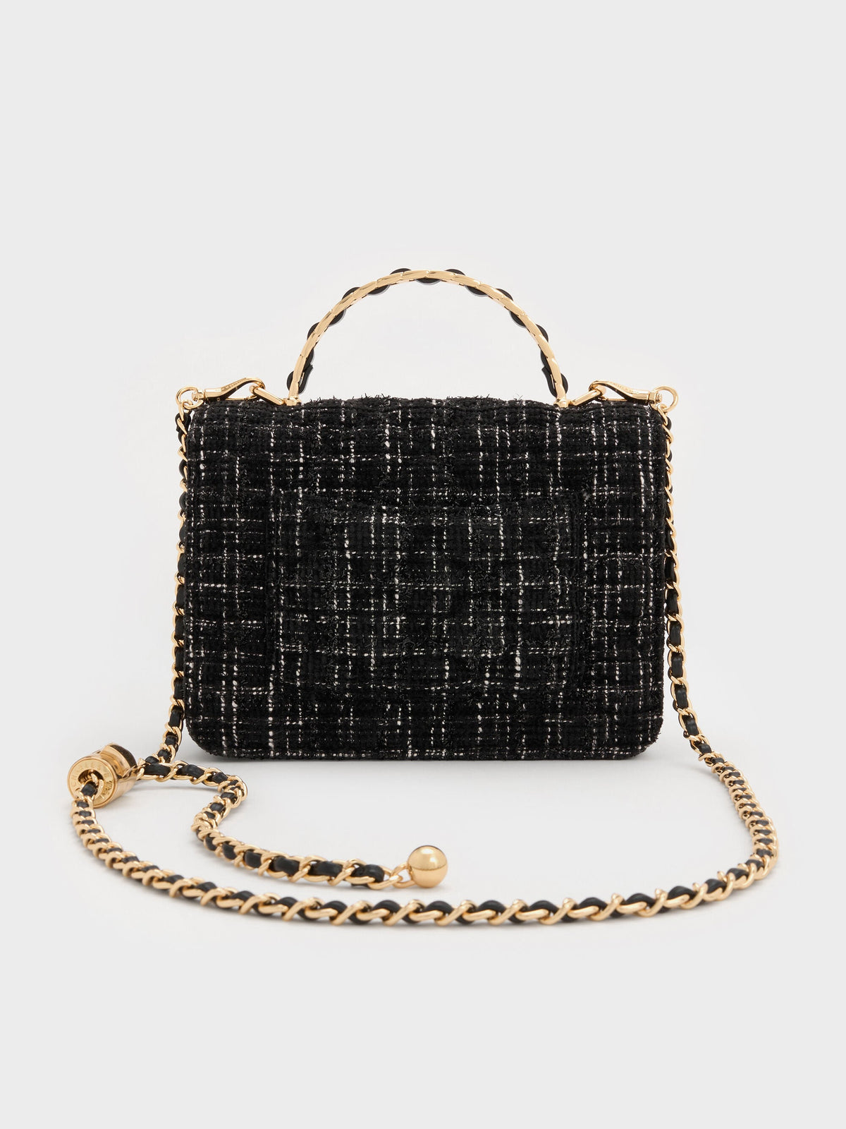 CHARLES & KEITH Popular / Cressida Tweed Quilted Top Handle Bag - Black Tweed