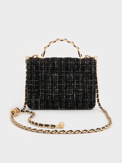 CHARLES & KEITH Popular / Cressida Tweed Quilted Top Handle Bag - Black Tweed