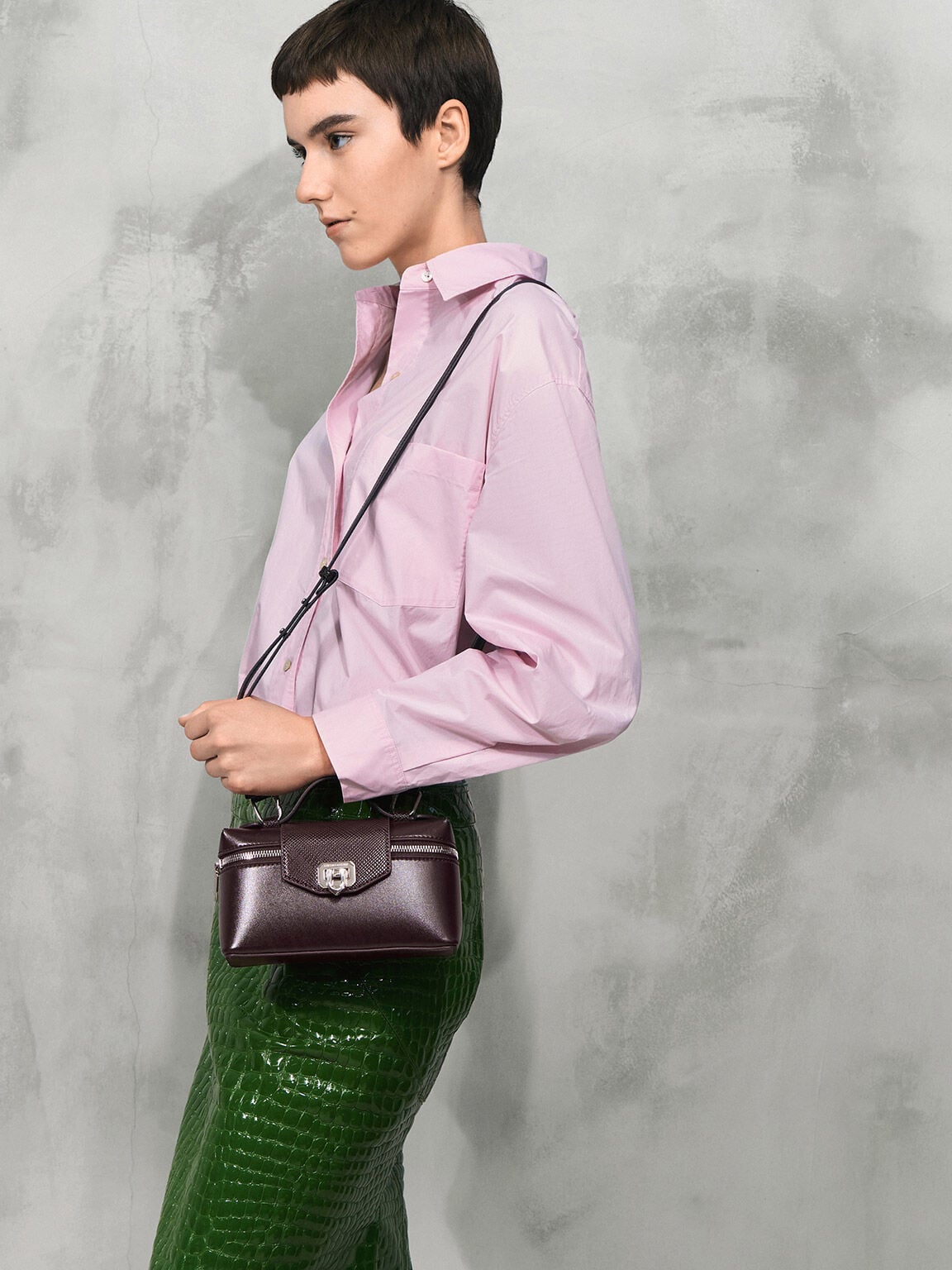 CHARLES & KEITH Latest / Arwen Top Handle Vanity Bag - Plum