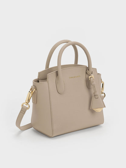 CHARLES & KEITH Exclusive / Harper Structured Top Handle Bag - Taupe