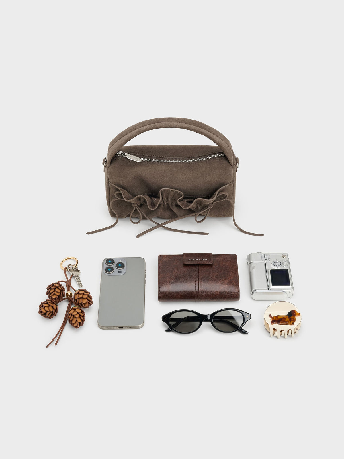 CHARLES & KEITH Best Price / Reese Ruched Bow Top Handle Bag - Stone Grey