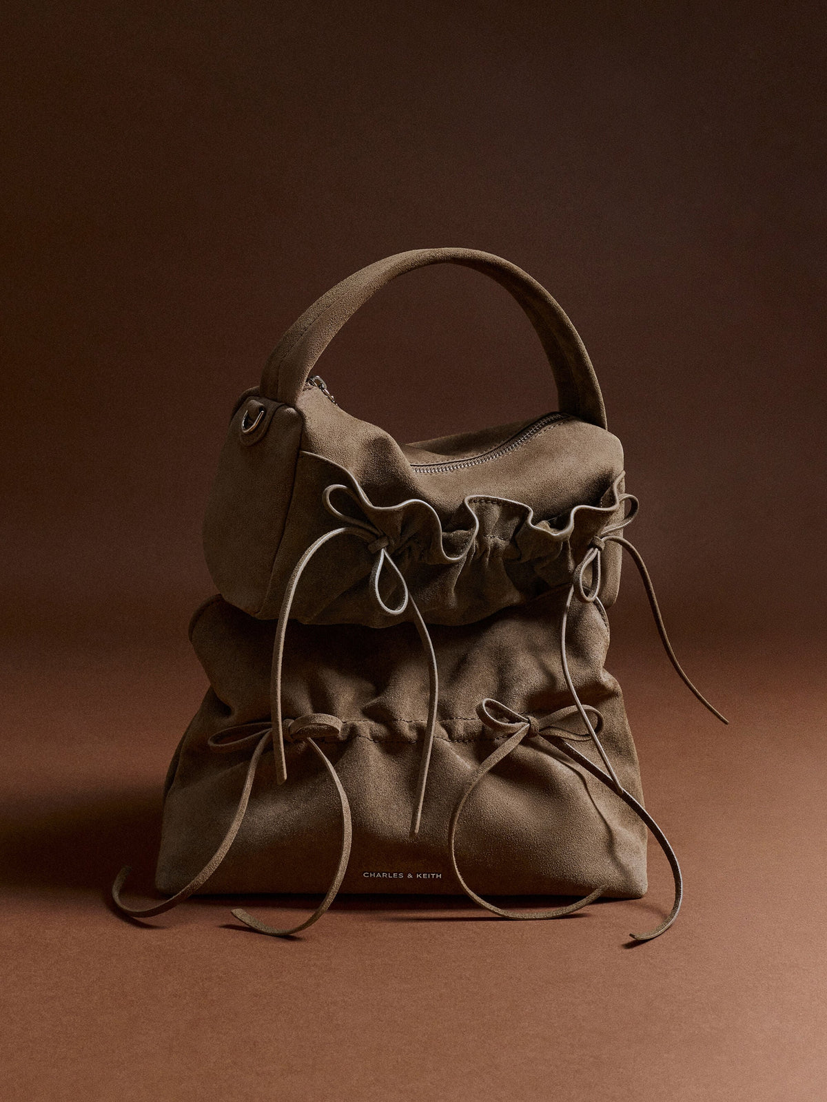CHARLES & KEITH Best Price / Reese Ruched Bow Top Handle Bag - Stone Grey