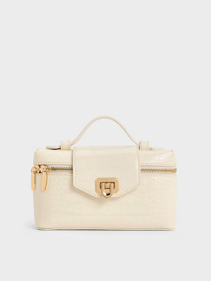 CHARLES & KEITH Everyday / Arwen Croc-Effect Top Handle Vanity Bag - Cream