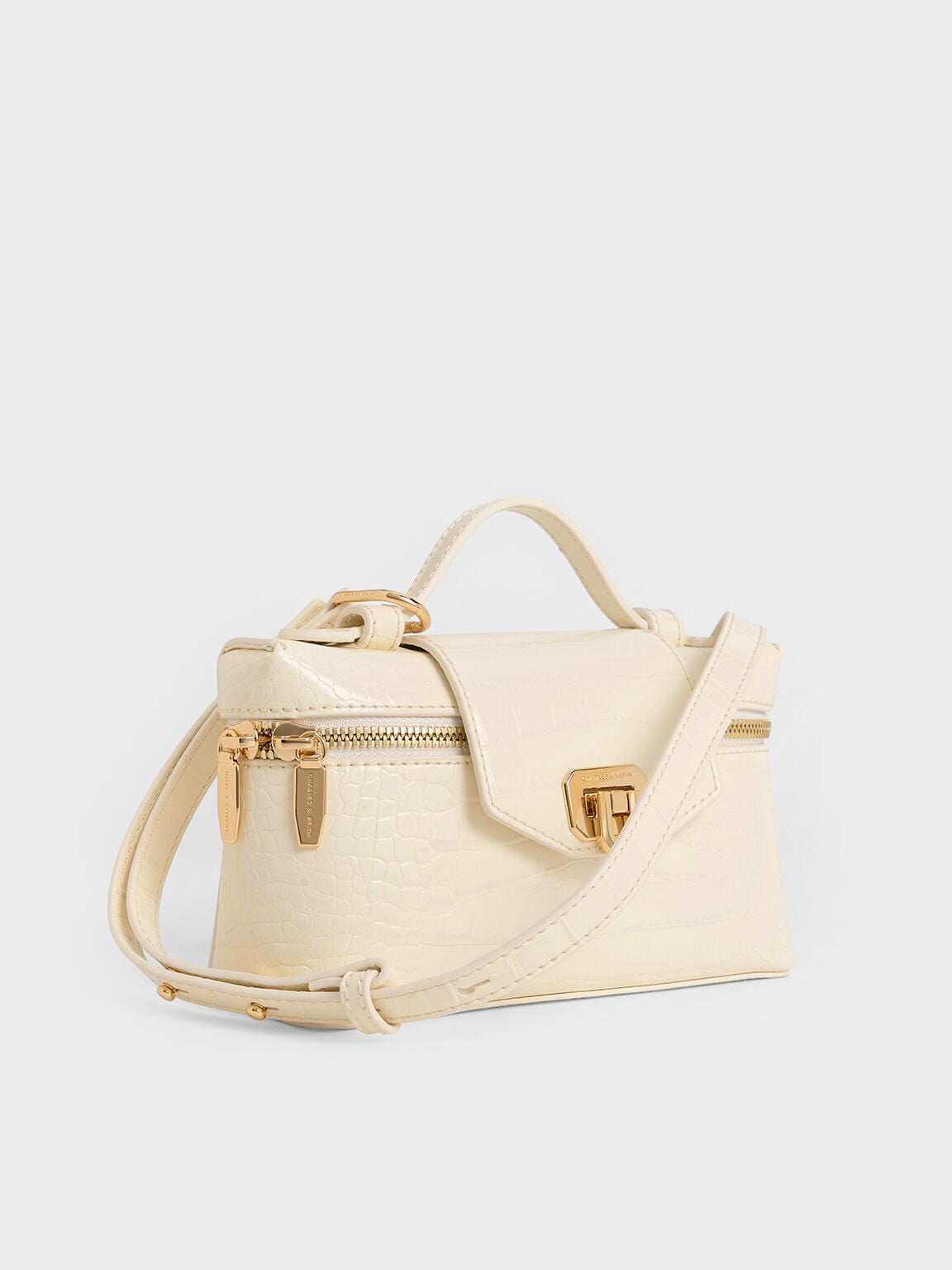 CHARLES & KEITH Everyday / Arwen Croc-Effect Top Handle Vanity Bag - Cream