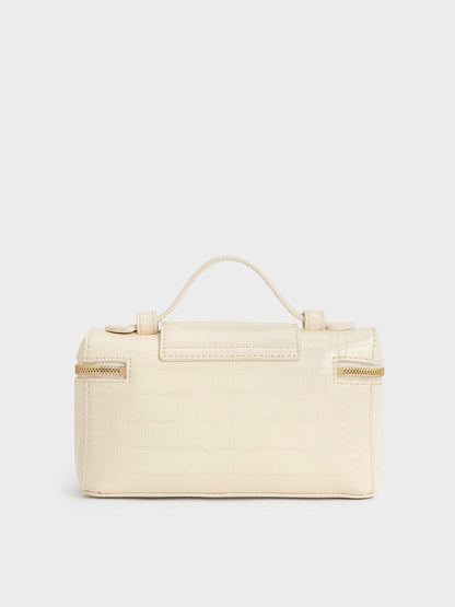 CHARLES & KEITH Everyday / Arwen Croc-Effect Top Handle Vanity Bag - Cream