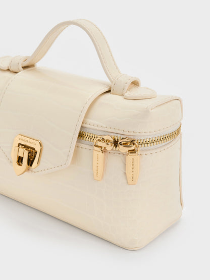 CHARLES & KEITH Everyday / Arwen Croc-Effect Top Handle Vanity Bag - Cream