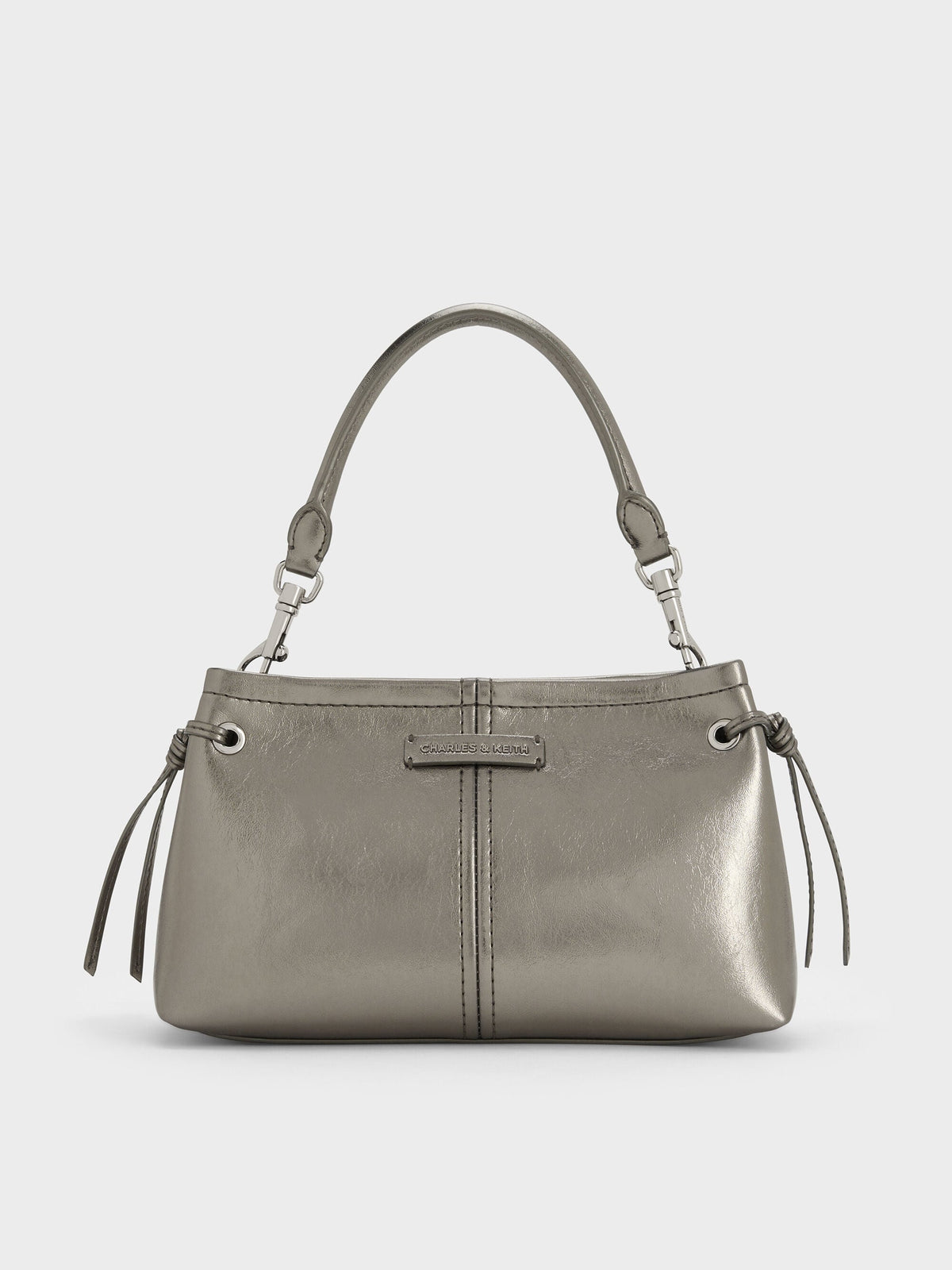 CHARLES & KEITH Value / Noane Metallic Top Handle Bag - Pewter