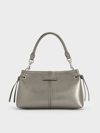 CHARLES & KEITH Value / Noane Metallic Top Handle Bag - Pewter