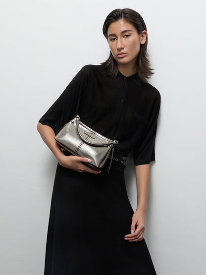 CHARLES & KEITH Value / Noane Metallic Top Handle Bag - Pewter