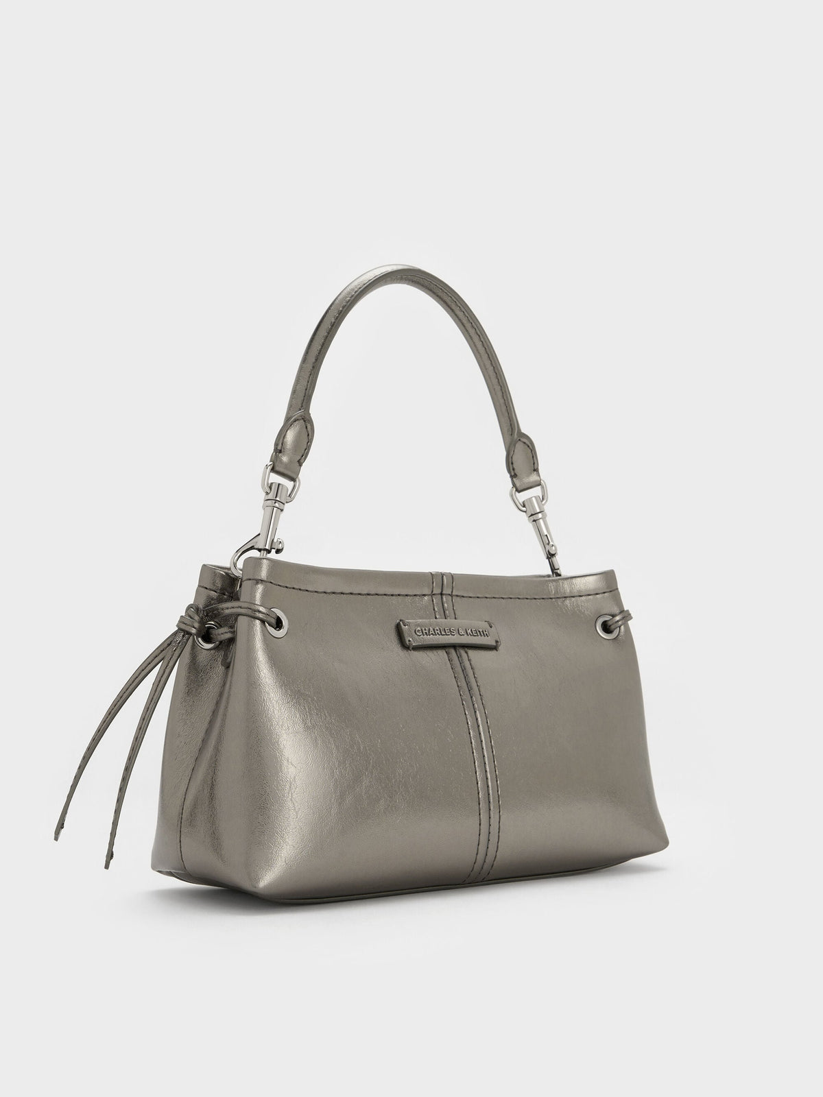 CHARLES & KEITH Value / Noane Metallic Top Handle Bag - Pewter