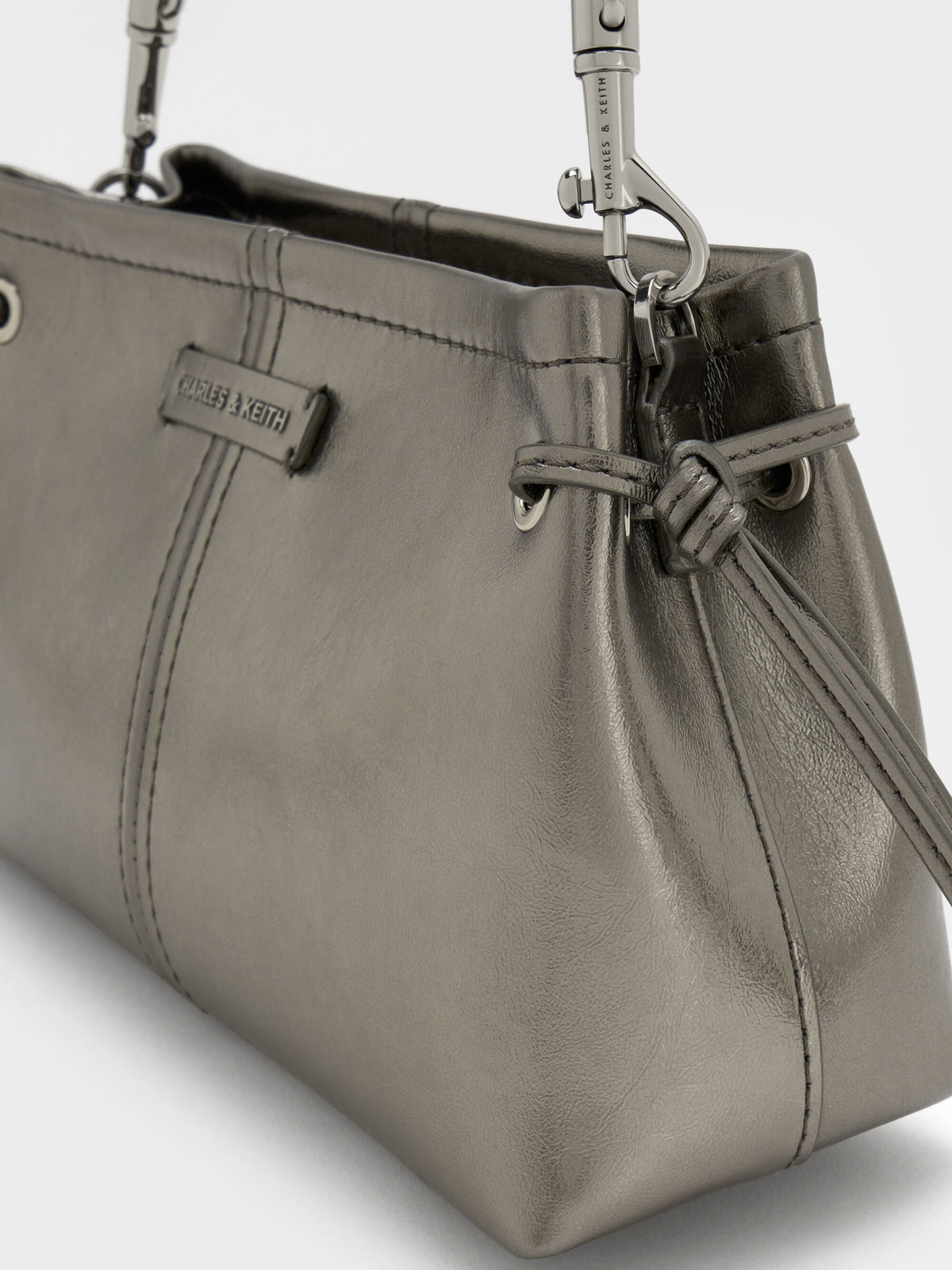 CHARLES & KEITH Value / Noane Metallic Top Handle Bag - Pewter