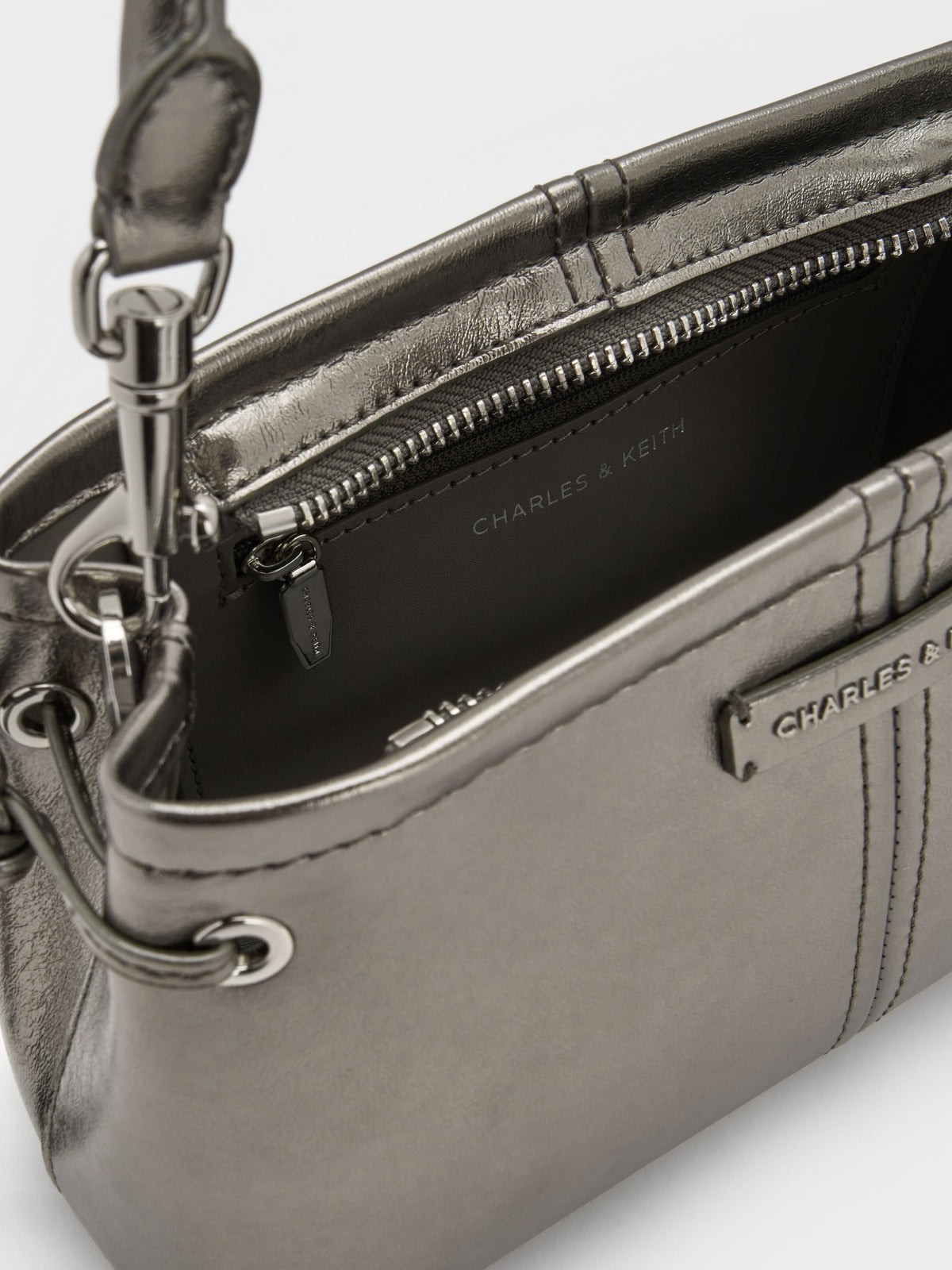 CHARLES & KEITH Value / Noane Metallic Top Handle Bag - Pewter