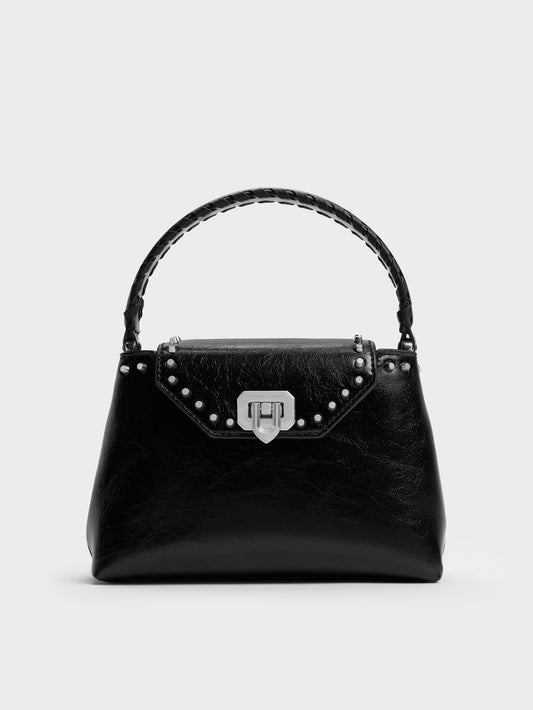 CHARLES & KEITH Great Value / Arwen Studded Top Handle Bag - Noir