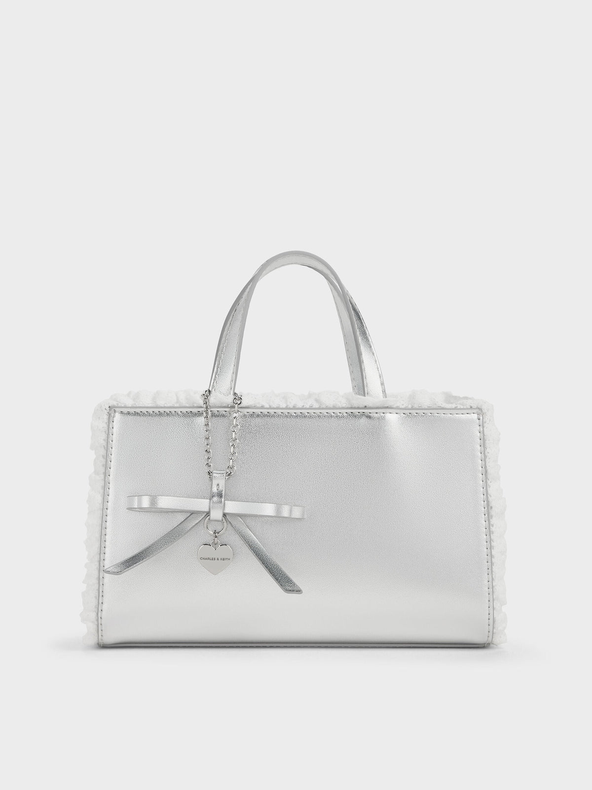 CHARLES & KEITH New / Raina Metallic Lace-Trim Tote Bag - Silver