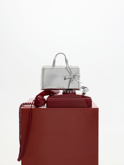 CHARLES & KEITH New / Raina Metallic Lace-Trim Tote Bag - Silver