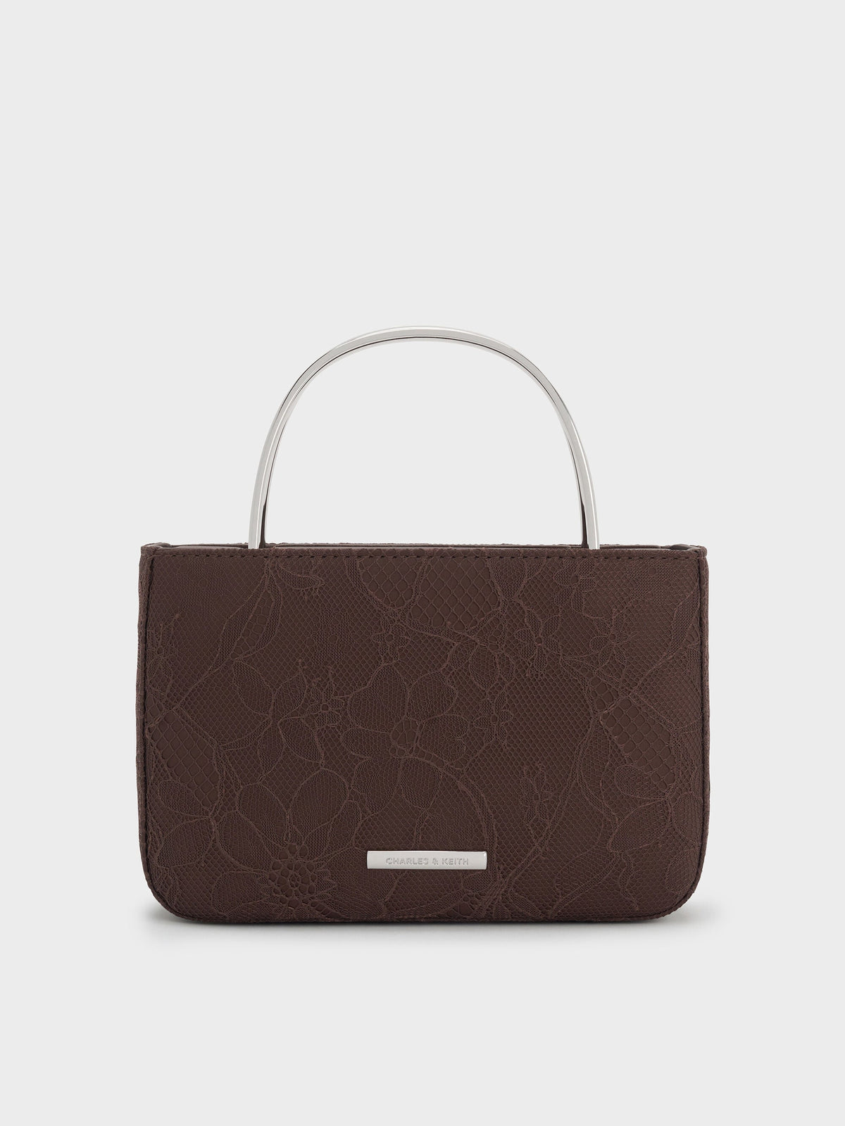 CHARLES & KEITH Discount / Jennis Lace & Satin Top Handle Bag - Dark Brown Textured