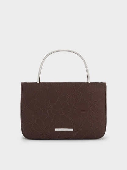 CHARLES & KEITH Discount / Jennis Lace & Satin Top Handle Bag - Dark Brown Textured