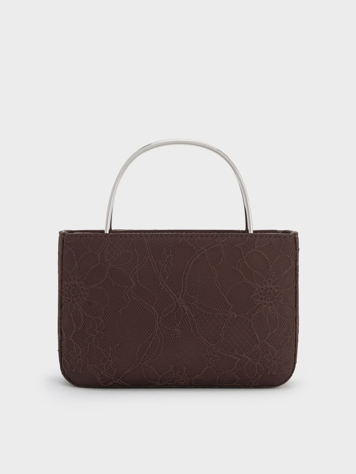 CHARLES & KEITH Discount / Jennis Lace & Satin Top Handle Bag - Dark Brown Textured