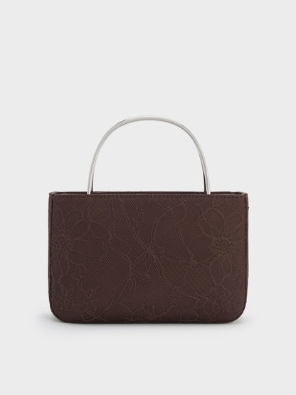 CHARLES & KEITH Discount / Jennis Lace & Satin Top Handle Bag - Dark Brown Textured