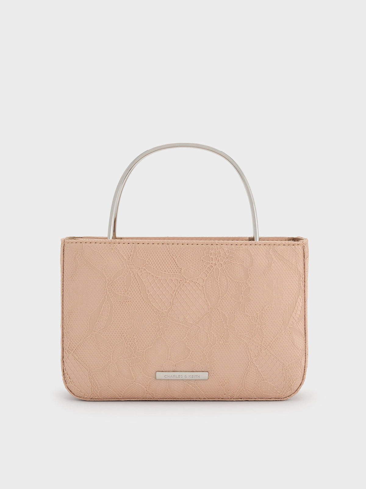 CHARLES & KEITH Hot Sale / Jennis Lace & Satin Top Handle Bag - Nude Textured