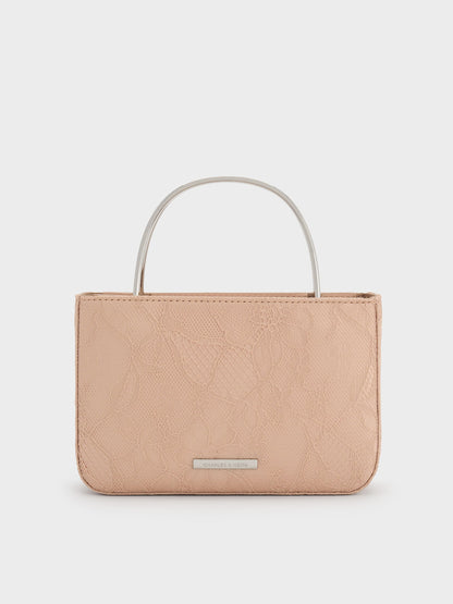 CHARLES & KEITH Hot Sale / Jennis Lace & Satin Top Handle Bag - Nude Textured