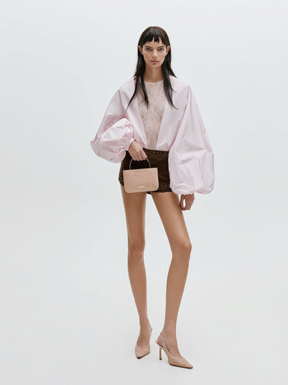 CHARLES & KEITH Hot Sale / Jennis Lace & Satin Top Handle Bag - Nude Textured