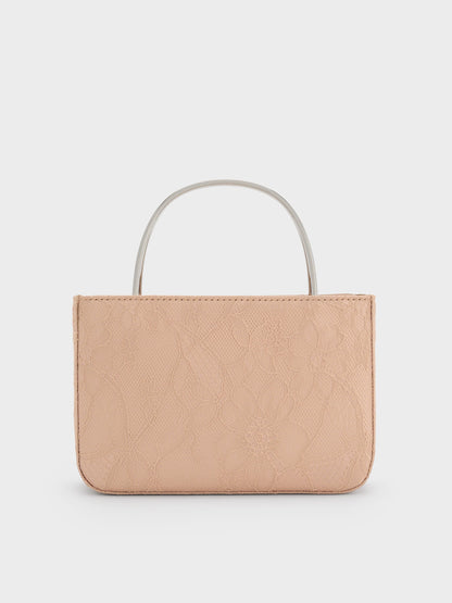 CHARLES & KEITH Hot Sale / Jennis Lace & Satin Top Handle Bag - Nude Textured