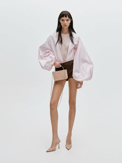 CHARLES & KEITH Hot Sale / Jennis Lace & Satin Top Handle Bag - Nude Textured