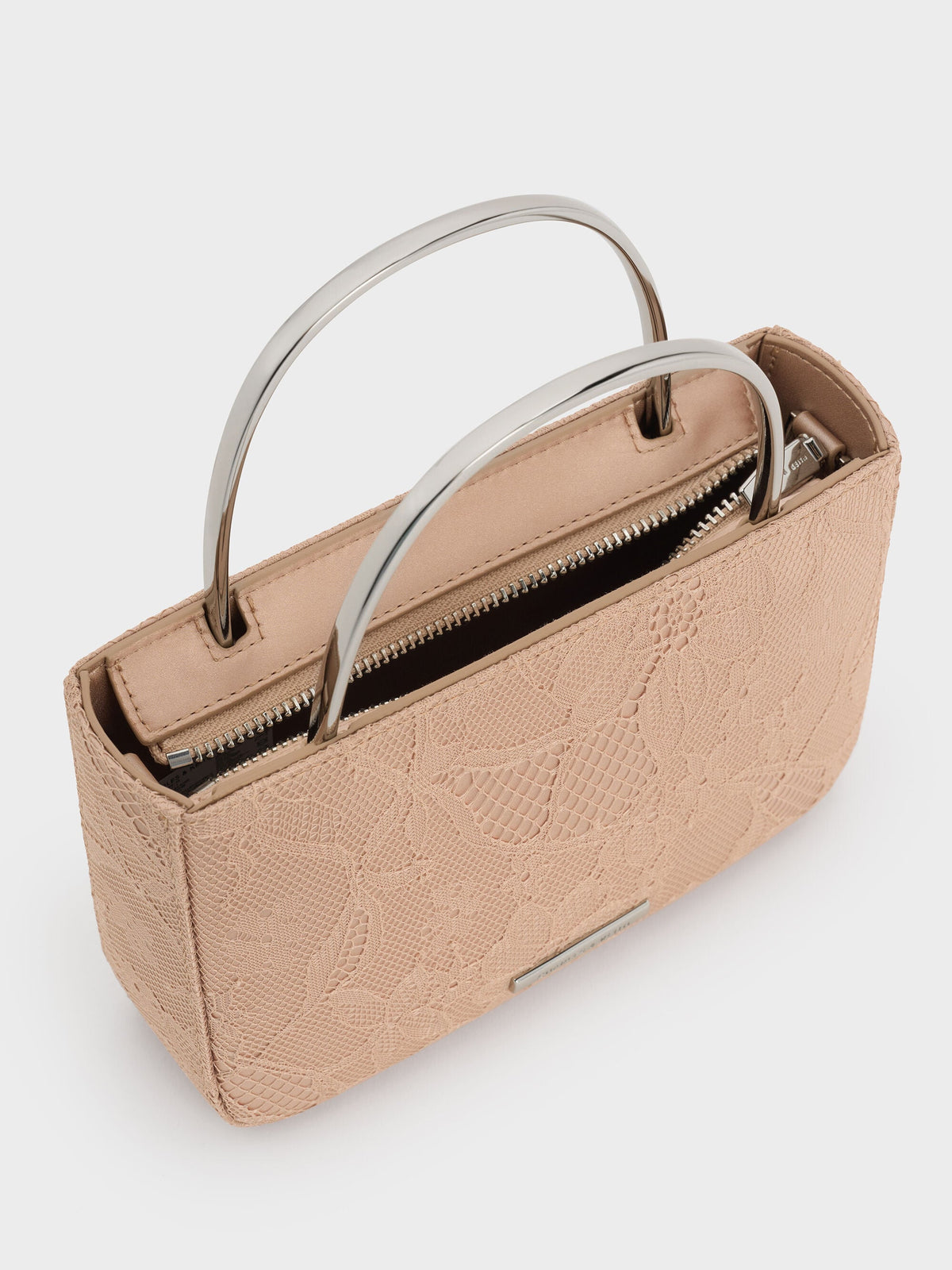 CHARLES & KEITH Hot Sale / Jennis Lace & Satin Top Handle Bag - Nude Textured