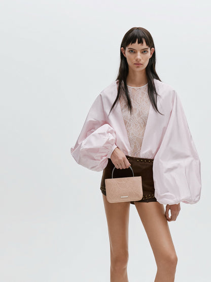 CHARLES & KEITH Hot Sale / Jennis Lace & Satin Top Handle Bag - Nude Textured