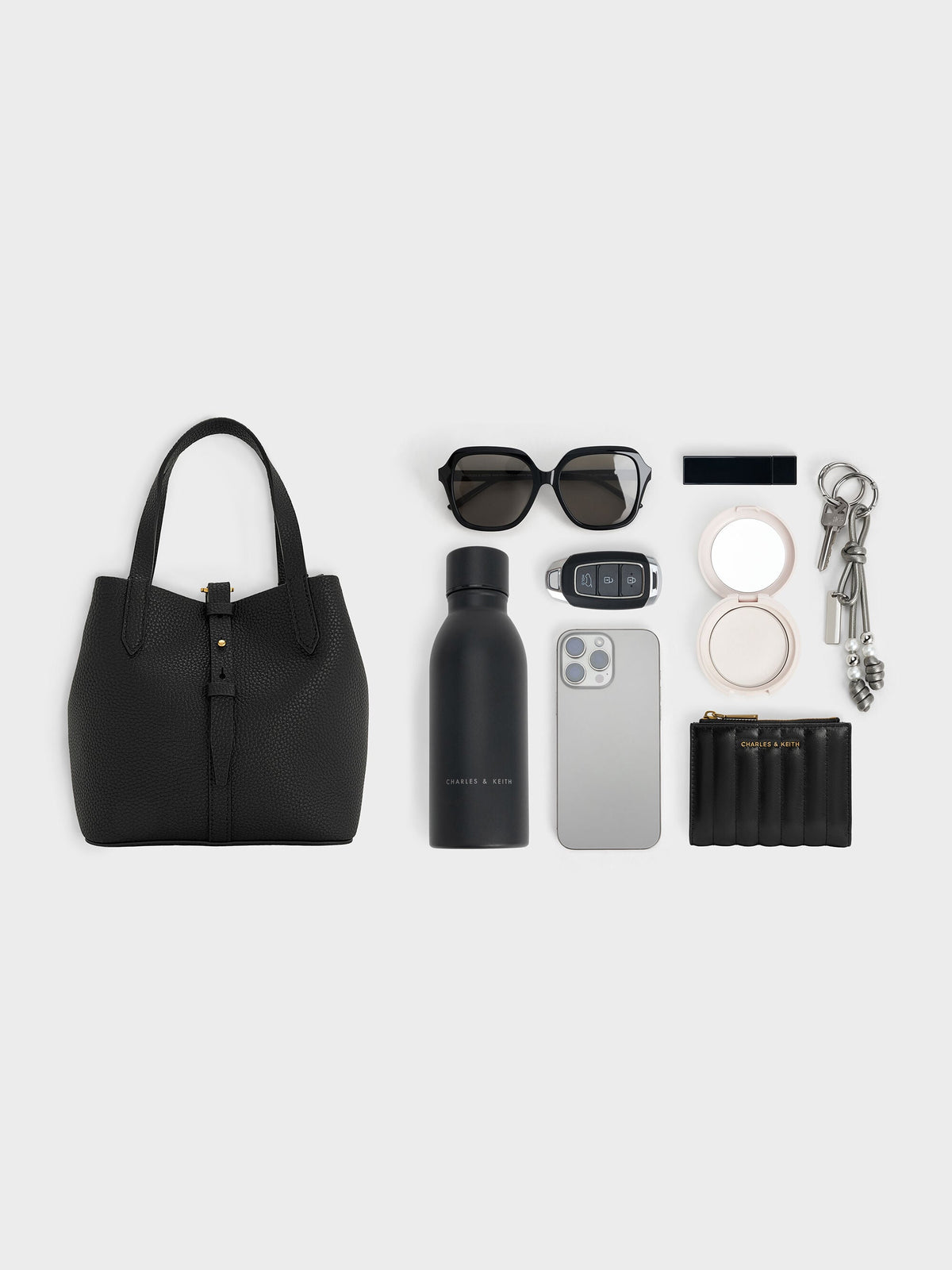 CHARLES & KEITH Premium / Beryl Belted Bucket Bag - Black