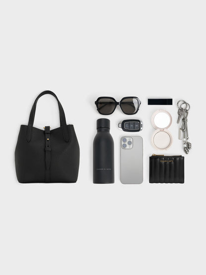 CHARLES & KEITH Premium / Beryl Belted Bucket Bag - Black