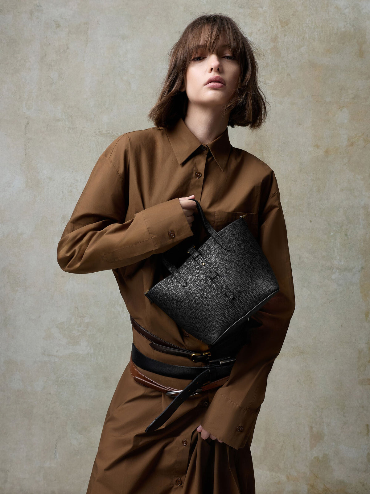 CHARLES & KEITH Premium / Beryl Belted Bucket Bag - Black