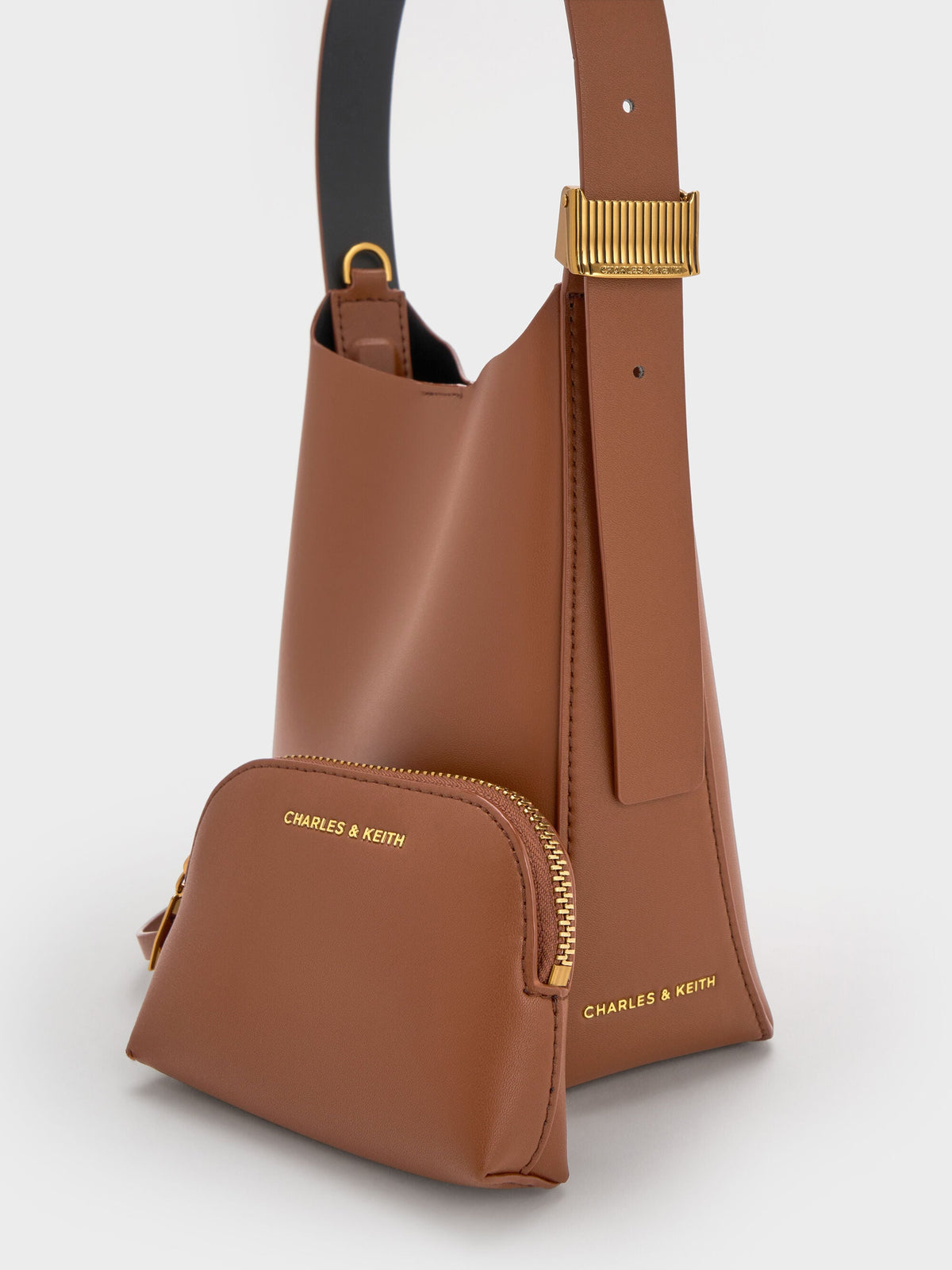 CHARLES & KEITH Classic / Edna Bucket Bag - Chocolate