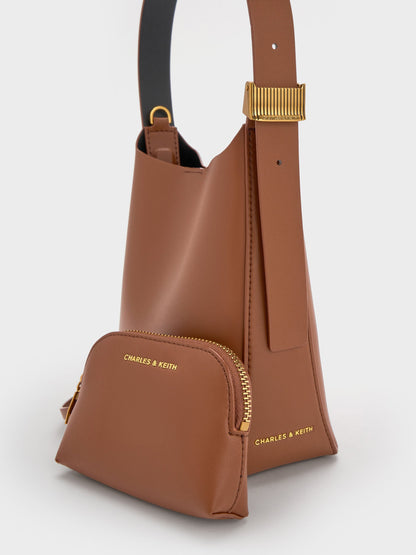 CHARLES & KEITH Classic / Edna Bucket Bag - Chocolate