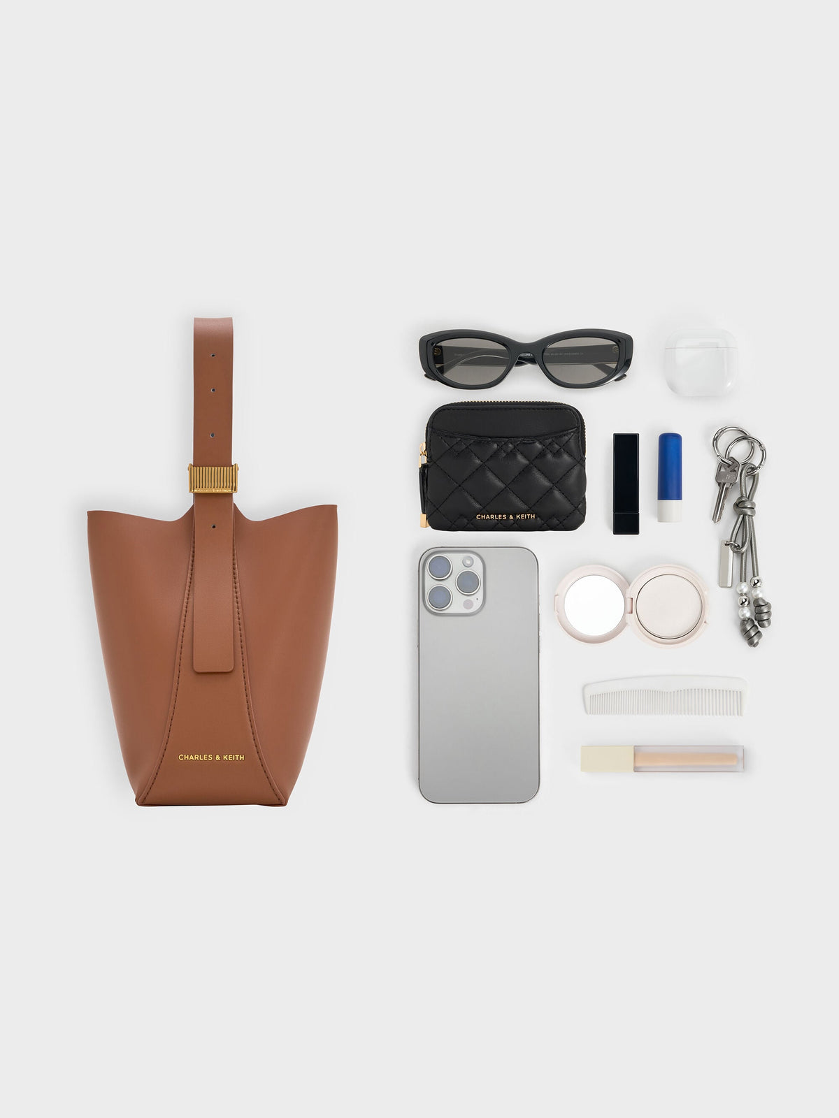CHARLES & KEITH Classic / Edna Bucket Bag - Chocolate