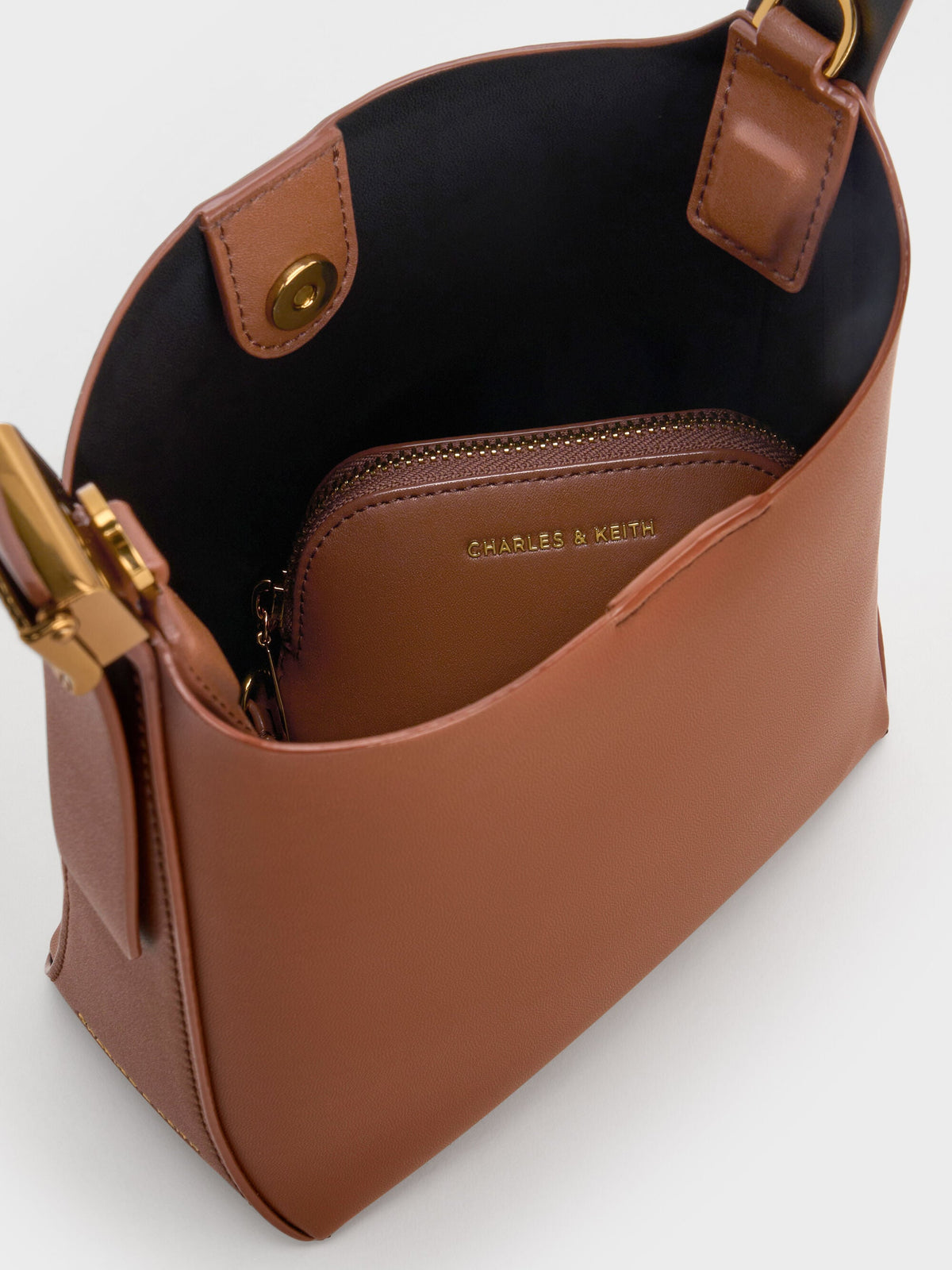 CHARLES & KEITH Classic / Edna Bucket Bag - Chocolate