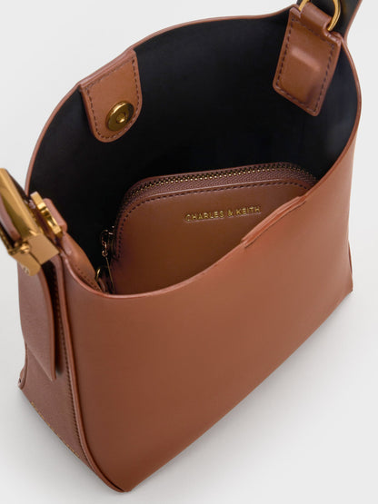 CHARLES & KEITH Classic / Edna Bucket Bag - Chocolate