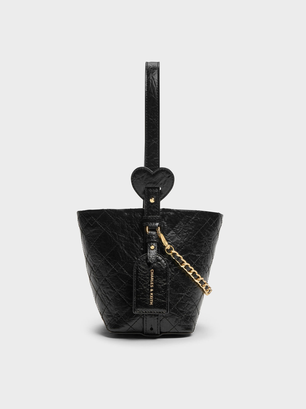CHARLES & KEITH Deals / Duo Quilted Chain Bucket Bag - Black