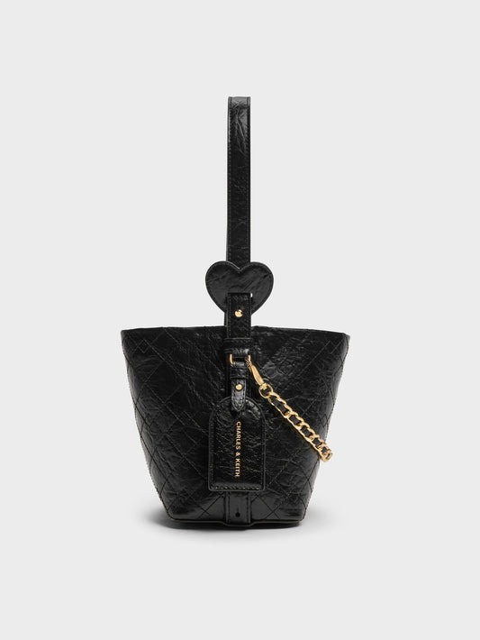 CHARLES & KEITH Deals / Duo Quilted Chain Bucket Bag - Black