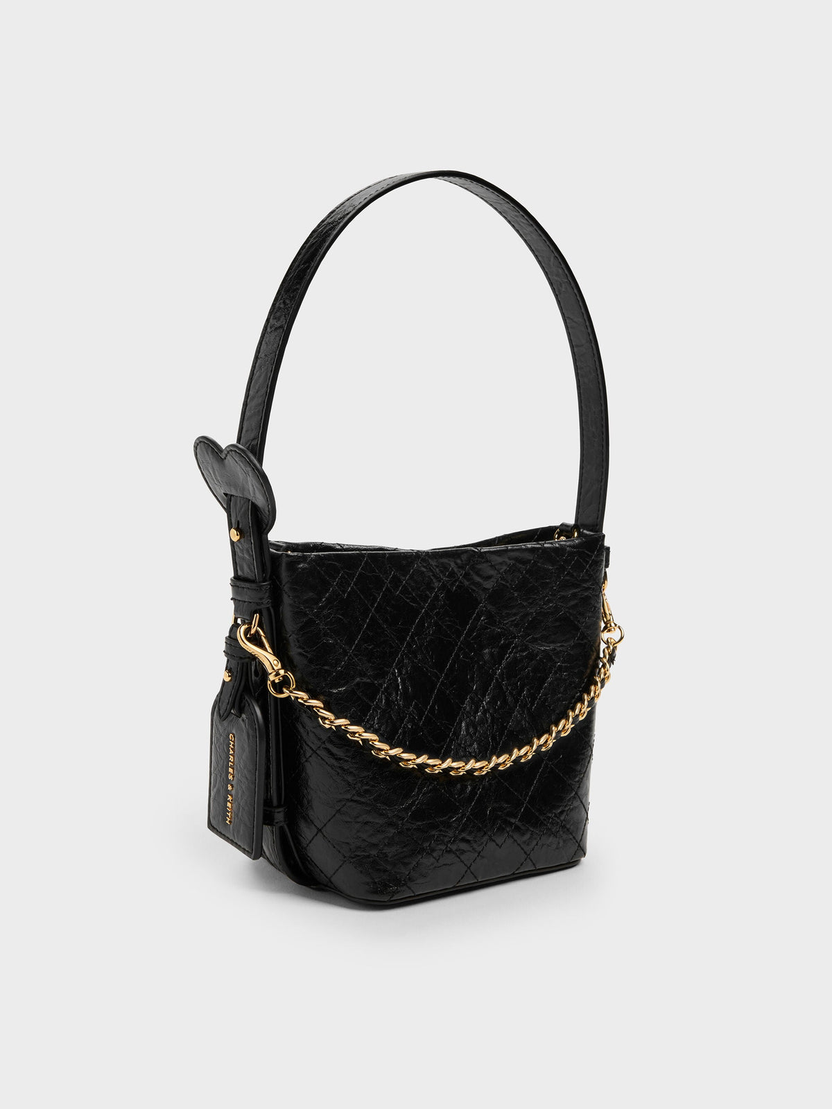 CHARLES & KEITH Deals / Duo Quilted Chain Bucket Bag - Black